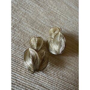 Vintage German Clip-On Earrings Wire Wrapped Gold Tone Mid Century Modern